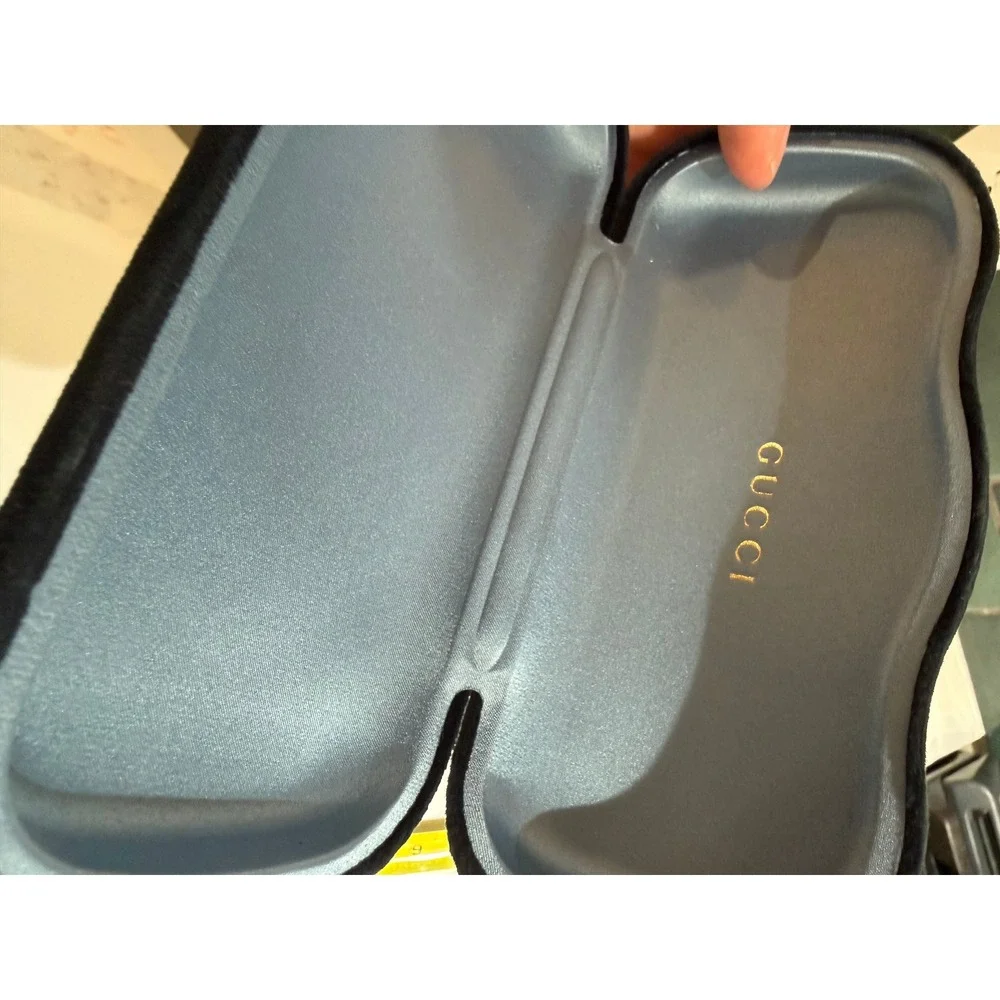 Gucci Black Velvet Sunglasses Case Hard Shell Eyewear Protector Blue Interior